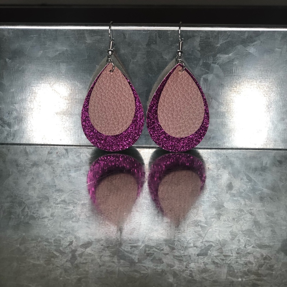 2” Tear Drop Faux Leather Earrings